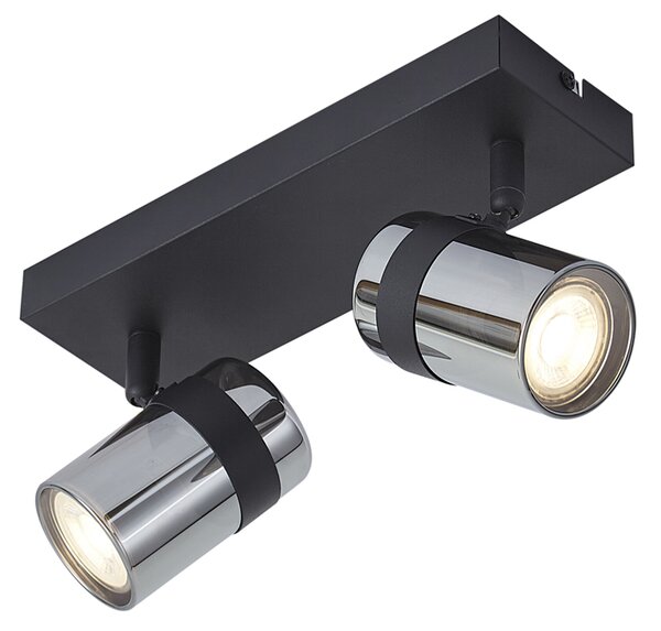 Faretto da soffitto nero con vetro fumé 2 luci orientabile e inclinabile - Gianni
