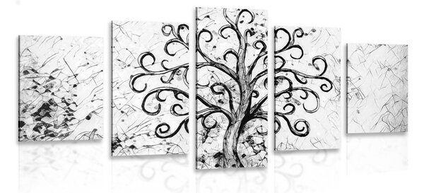 Quadri 5 pezzi – Simbolo dell'albero della vita in bianco e nero
