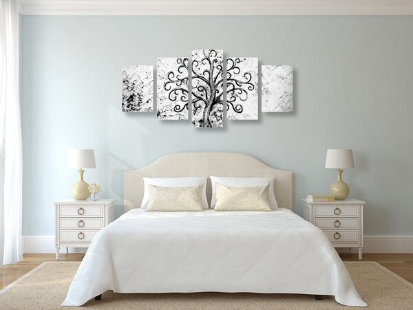 Quadri 5 pezzi – Simbolo dell'albero della vita in bianco e nero