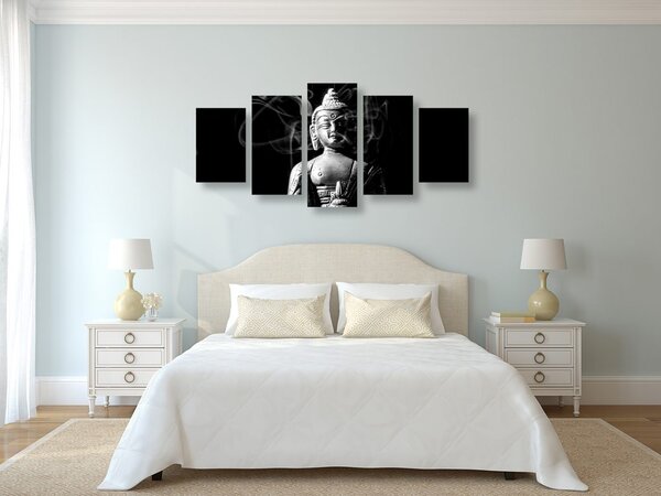 Quadri 5 pezzi – Statua del Buddha in bianco e nero