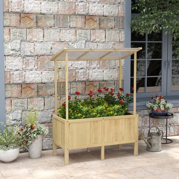 Outsunny Letto rialzato con tetto, fori di drenaggio, fodera in tessuto non tessuto, resistente alle intemperie, legno di abete, 110x60x152 cm | Aosom Italy