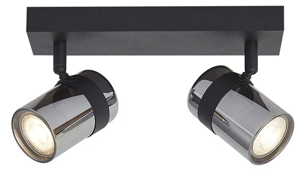 Faretto da soffitto nero con vetro fumé 2 luci orientabile e inclinabile - Gianni