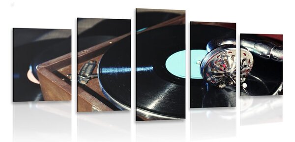 Quadri 5 pezzi – Grammofono con disco in vinile