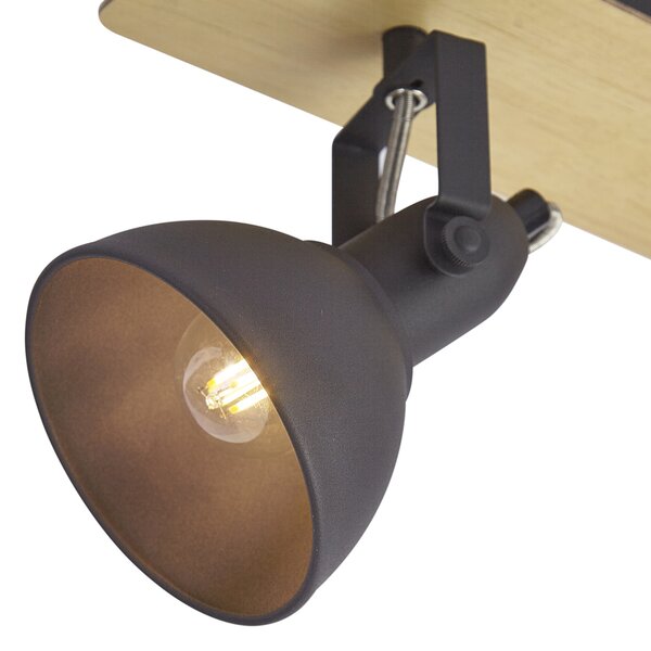 Faretto da soffitto nero con legno 2 luci ruotabile e inclinabile - Jakub