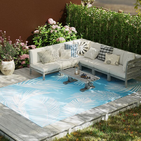 Outsunny Tappeto per esterno reversibile 274x182 cm, tappeto in PP resistente alle intemperie, sacca di trasporto, blu | Aosom Italy