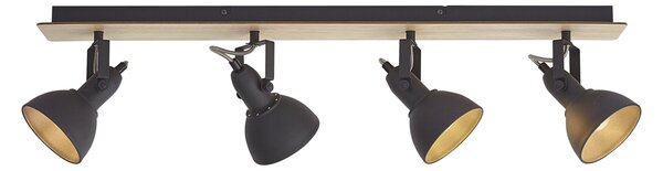 Faretto da soffitto nero con legno 4 luci orientabile e inclinabile - Jakub