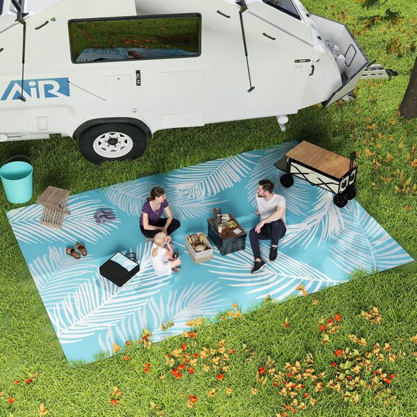 Outsunny Tappeto per esterno reversibile 274x182 cm, tappeto in PP resistente alle intemperie, sacca di trasporto, blu | Aosom Italy
