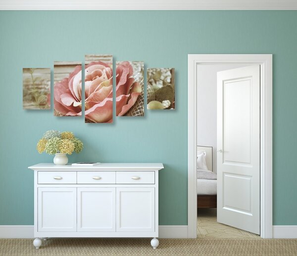 Quadri 5 pezzi – Rosa vintage elegante