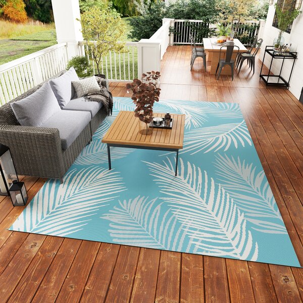 Outsunny Tappeto per esterno reversibile 274x182 cm, tappeto in PP resistente alle intemperie, sacca di trasporto, blu | Aosom Italy
