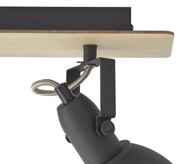 Faretto da soffitto nero con legno 3 luci ruotabile e inclinabile - Jakub