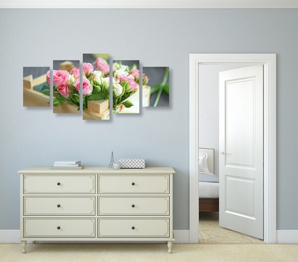 Quadri 5 pezzi – Delicata composizione floreale