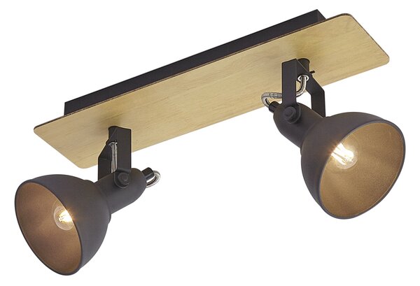 Faretto da soffitto nero con legno 2 luci ruotabile e inclinabile - Jakub