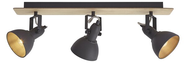 Faretto da soffitto nero con legno 3 luci ruotabile e inclinabile - Jakub