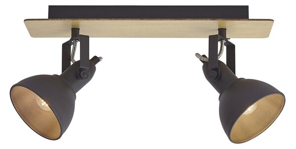 Faretto da soffitto nero con legno 2 luci ruotabile e inclinabile - Jakub