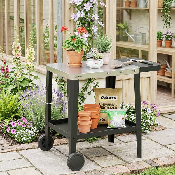 Outsunny Carrello cucina con ruote carrello di servizio con ganci, porta rotolo di carta & porta asciugamani, acciaio inossidabile, 115 x 67,5 x 80,5 cm Nero | Aosom Italy
