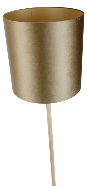 Lampada da terra in legno con paralume in velluto bronzo 40cm - Mels