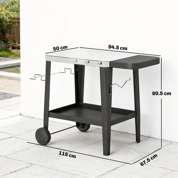 Outsunny Carrello cucina con ruote carrello di servizio con ganci, porta rotolo di carta & porta asciugamani, acciaio inossidabile, 115 x 67,5 x 80,5 cm Nero | Aosom Italy