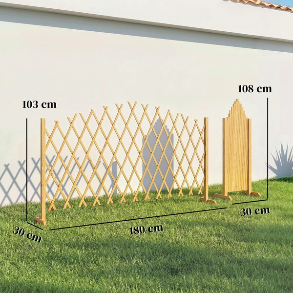 Outsunny Set di 2 Pannelli di Recinzione da Giardino Estensibili in Legno per Decorazione Terrazza 180x30x103 cm Naturale | Aosom Italy