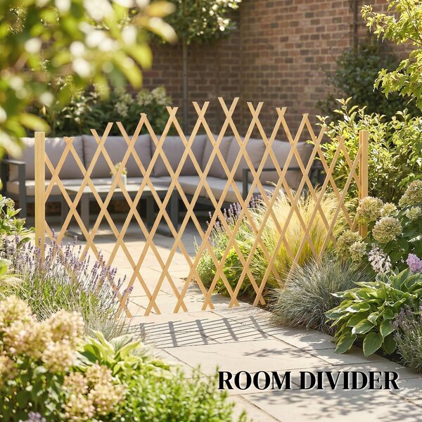 Outsunny Set di 2 Pannelli di Recinzione da Giardino Estensibili in Legno per Decorazione Terrazza 180x30x103 cm Naturale | Aosom Italy