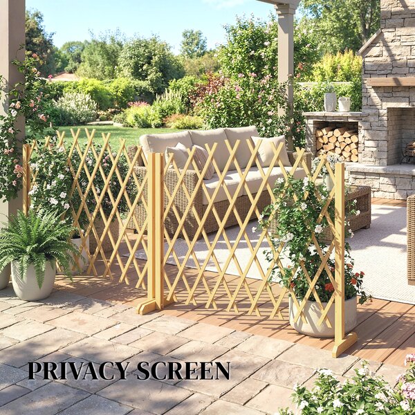 Outsunny Set di 2 Pannelli di Recinzione da Giardino Estensibili in Legno per Decorazione Terrazza 180x30x103 cm Naturale | Aosom Italy