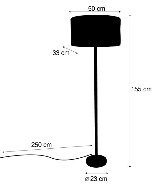 Lampada da terra in legno con paralume ovale in velluto con design a foglie 50cm - Mels