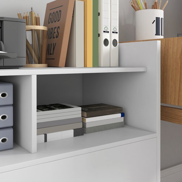 HOMCOM Mobile Archivio Laterale con Ruote e Ripiano Aperto, Ampio Cassetto, Barra Regolabile Bianco | Aosom Italy