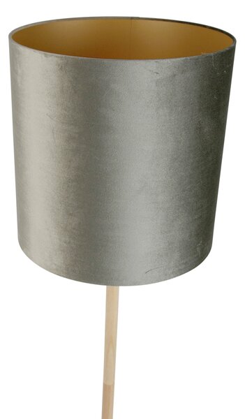 Lampada da terra in legno con paralume in velluto verde 40 cm - Mels