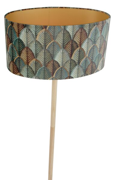 Lampada da terra in legno con paralume ovale in velluto con design a foglie 50cm - Mels