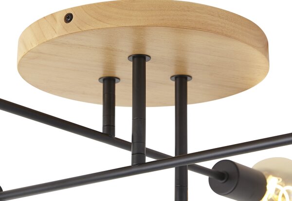 Plafoniera Art Déco nera con legno 6 luci - Sydney