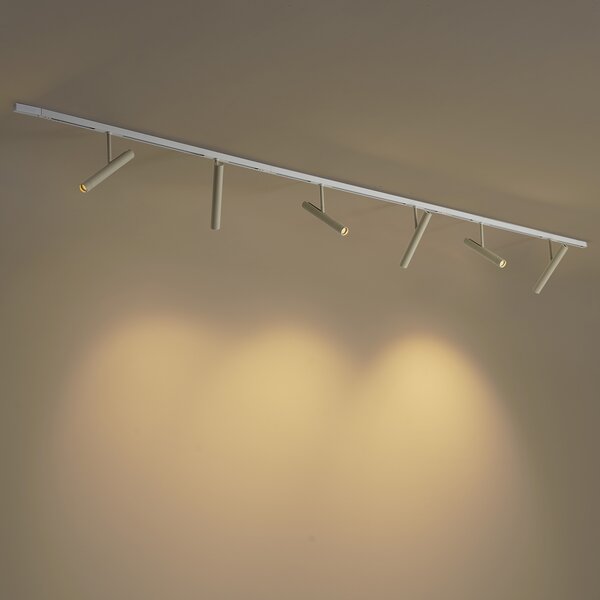 Sistema di illuminazione a binario moderno bianco con 6 faretti beige monofase - Slimline Avery