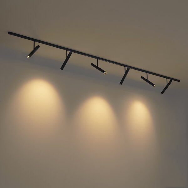 Sistema di illuminazione a binario moderno nero con 6 faretti neri monofase - Slimline Avery