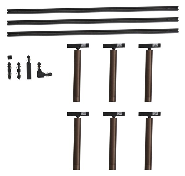 Sistema di illuminazione a binario moderno nero con 6 faretti bronzo scuro monofase - Slimline Avery