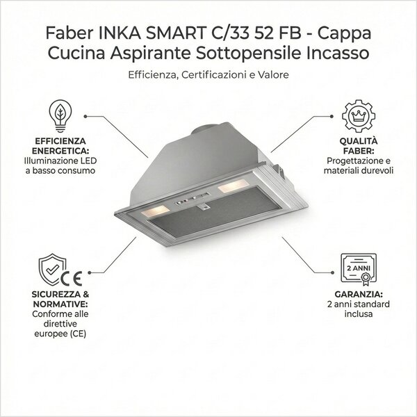 Faber Cappa Cucina Aspirante Sottopensile Incasso Larghezza 52 cm Profondit 29 cm colore Grigio - 305.0602.040 INKA SMART C/33 52 FB