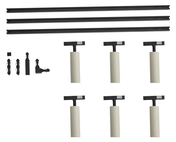 Sistema di illuminazione a binario moderno con 6 faretti beige monofase - Slimline Uzzy
