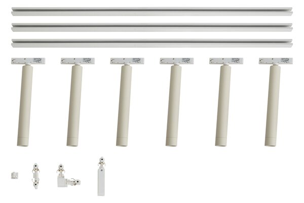 Sistema di illuminazione a binario moderno bianco con 6 faretti beige monofase - Slimline Avery