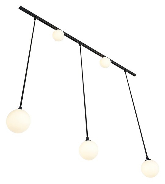 Sistema di illuminazione a binario moderno nero con 2 faretti e 3 luci a sospensione monofase - Slimline Eira