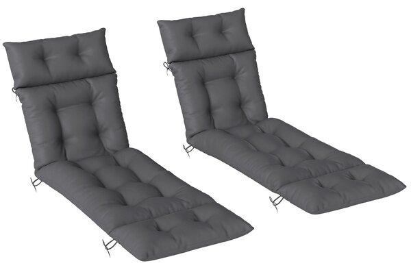 Outsunny Set di 2 cuscini per sdraio cuscino prendisole spesso, confortevole - 6 legacci, 190 x 56 x 10 cm, grigio scuro | Aosom Italy