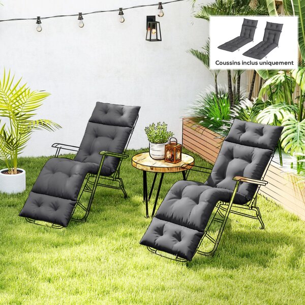 Outsunny Set di 2 cuscini per sdraio cuscino prendisole spesso, confortevole - 6 legacci, 190 x 56 x 10 cm, grigio scuro | Aosom Italy