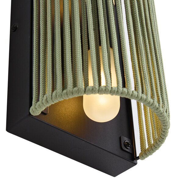 Lampada da parete Japandi verde con nero e corda IP44 - Jayla