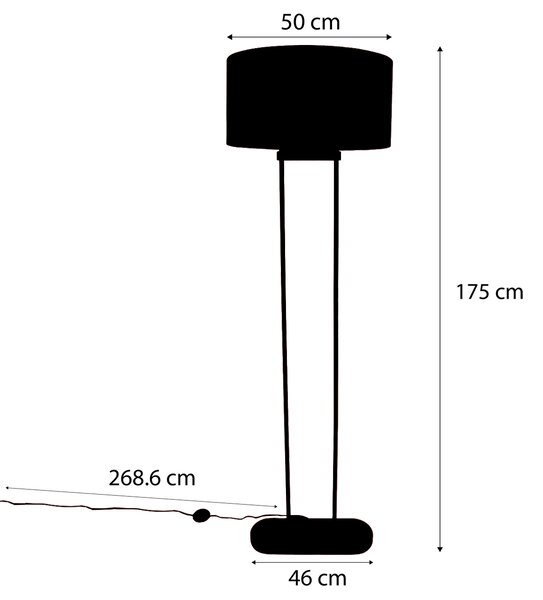 Lampada da terra in ottone con paralume ovale con motivo a foglie e interno dorato 50 cm - Thijmen