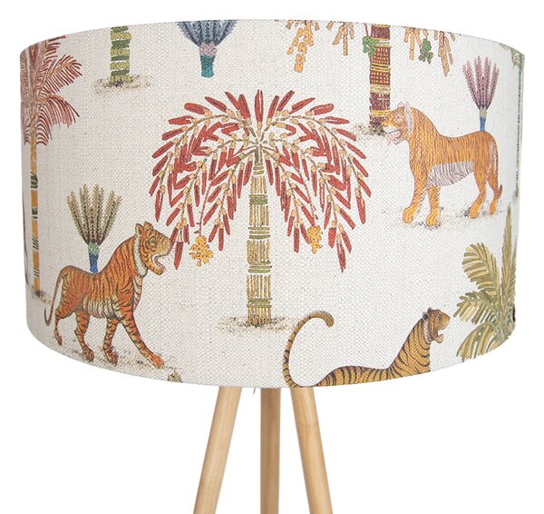 Lampada da terra a treppiede in legno con paralume multicolore con stampa animalier 50cm - Lou