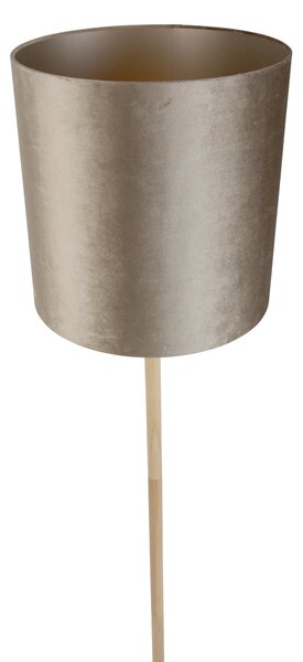 Lampada da terra in legno con paralume in velluto color talpa 40 cm - Mels