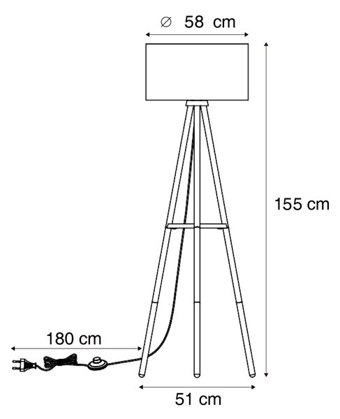 Lampada da terra a treppiede in legno con paralume a righe beige e marrone 50 cm - Lou