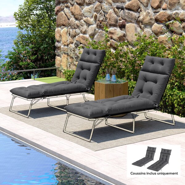 Outsunny Set di 2 cuscini per sdraio cuscino prendisole spesso, confortevole - 6 legacci, 190 x 56 x 10 cm, grigio scuro | Aosom Italy
