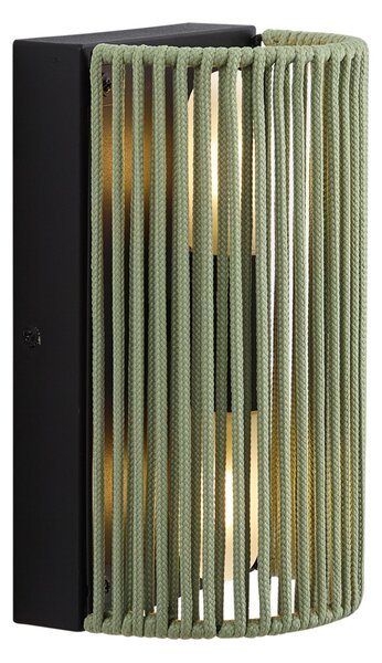 Lampada da parete Japandi verde con nero e corda IP44 - Jayla