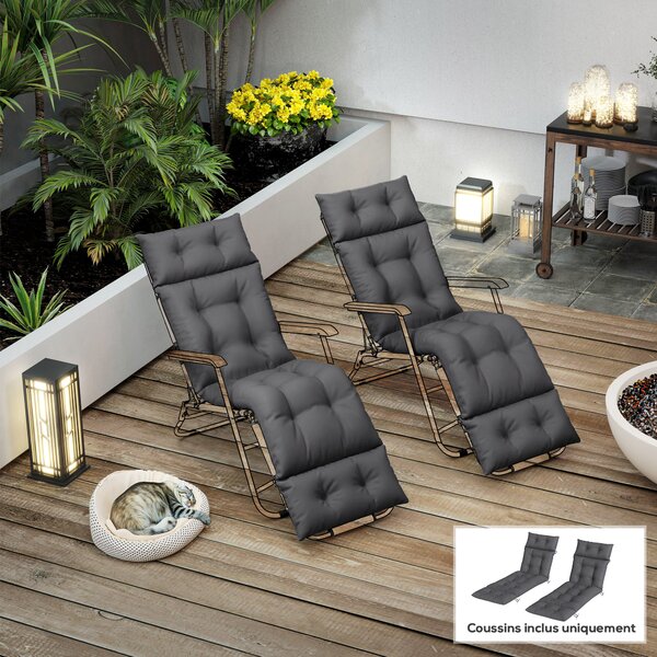 Outsunny Set di 2 cuscini per sdraio cuscino prendisole spesso, confortevole - 6 legacci, 190 x 56 x 10 cm, grigio scuro | Aosom Italy