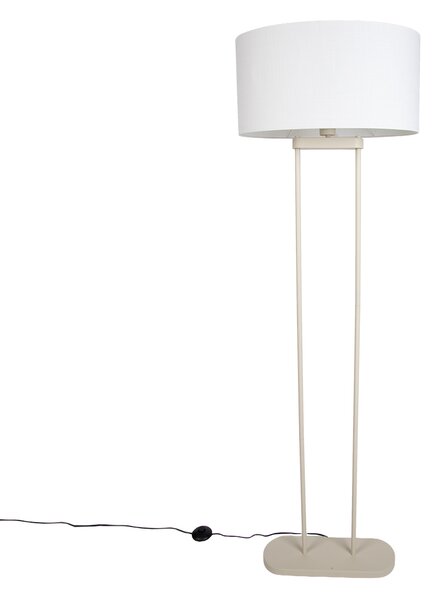 Lampada da terra beige con paralume ovale bianco lino 50cm - Thijmen