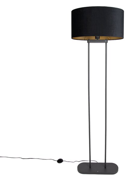 Lampada da terra nera con paralume ovale nero 50cm - Thijmen