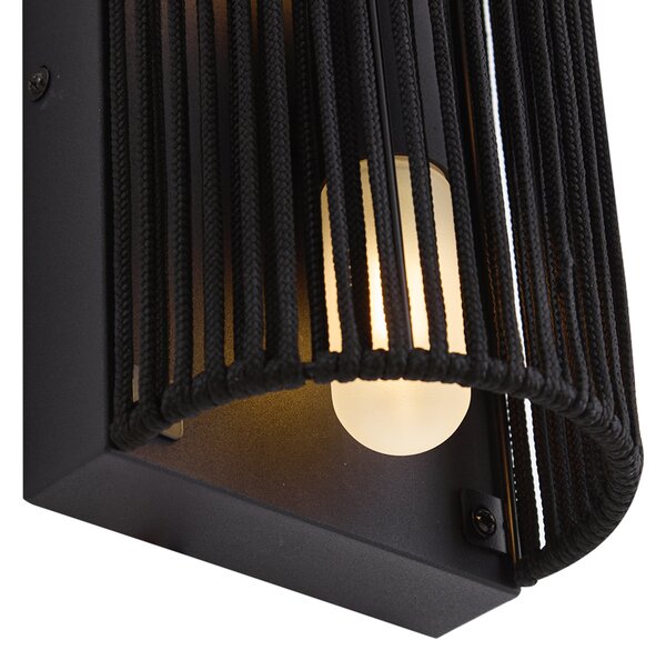 Lampada da parete Japandi nera con corda IP44 - Jayla