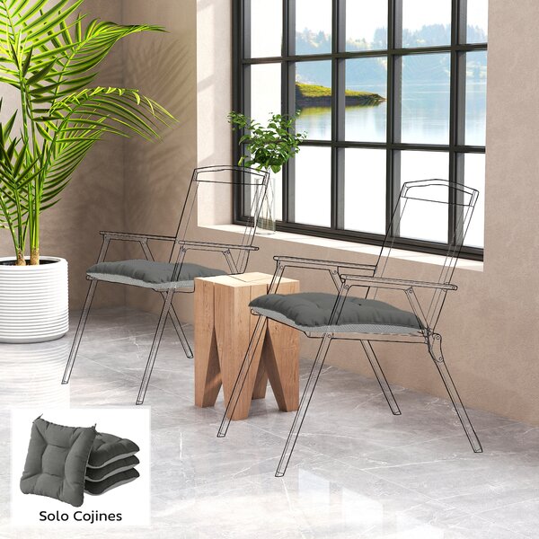 Outsunny Set di 4 Cuscini per Sedie per Giardino con Laccetti e Base Antiscivolo Impermeabili 39,5x39,5x10 cm Grigio Scuro | Aosom Italy